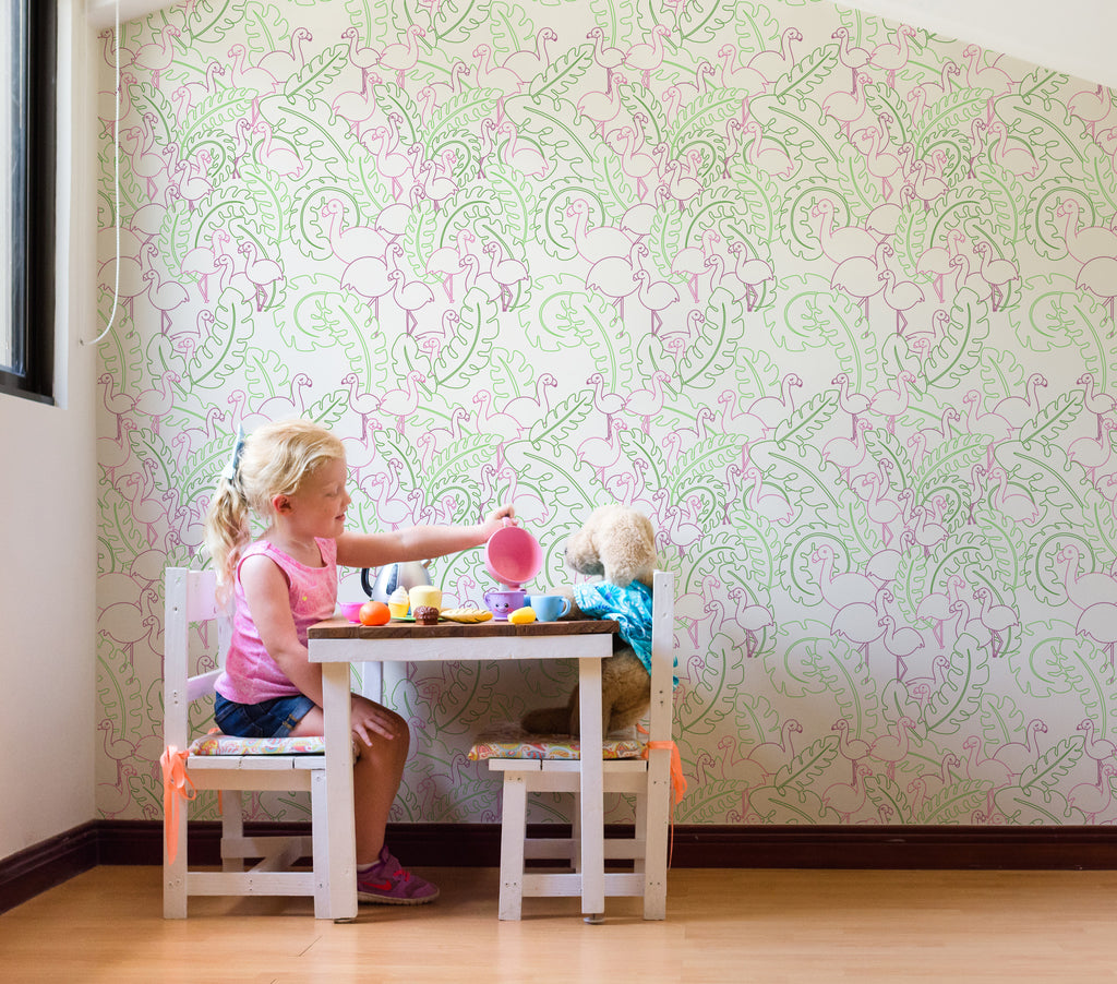 Legged flamingo renkli tasarım duvar kağıdı